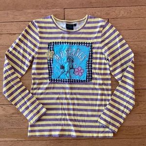 Mini Boden horse girl striped long sleeve t shirt